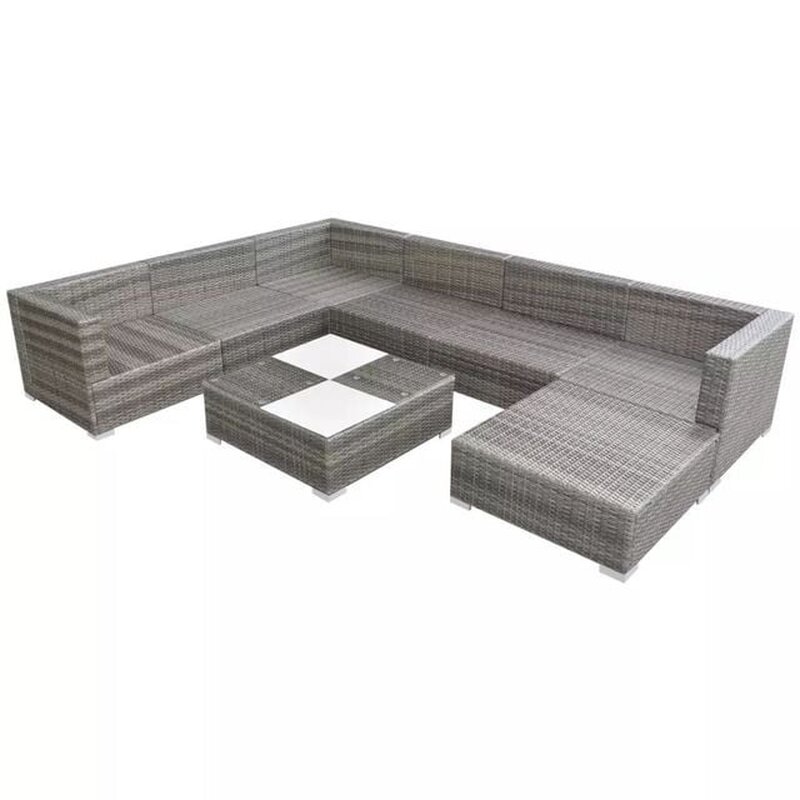 Set mobilier de gradina cu perne, 8 piese, gri, poliratan