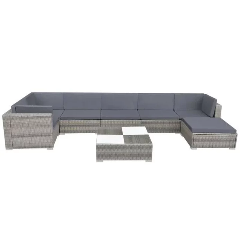 Set mobilier de gradina cu perne, 8 piese, gri, poliratan